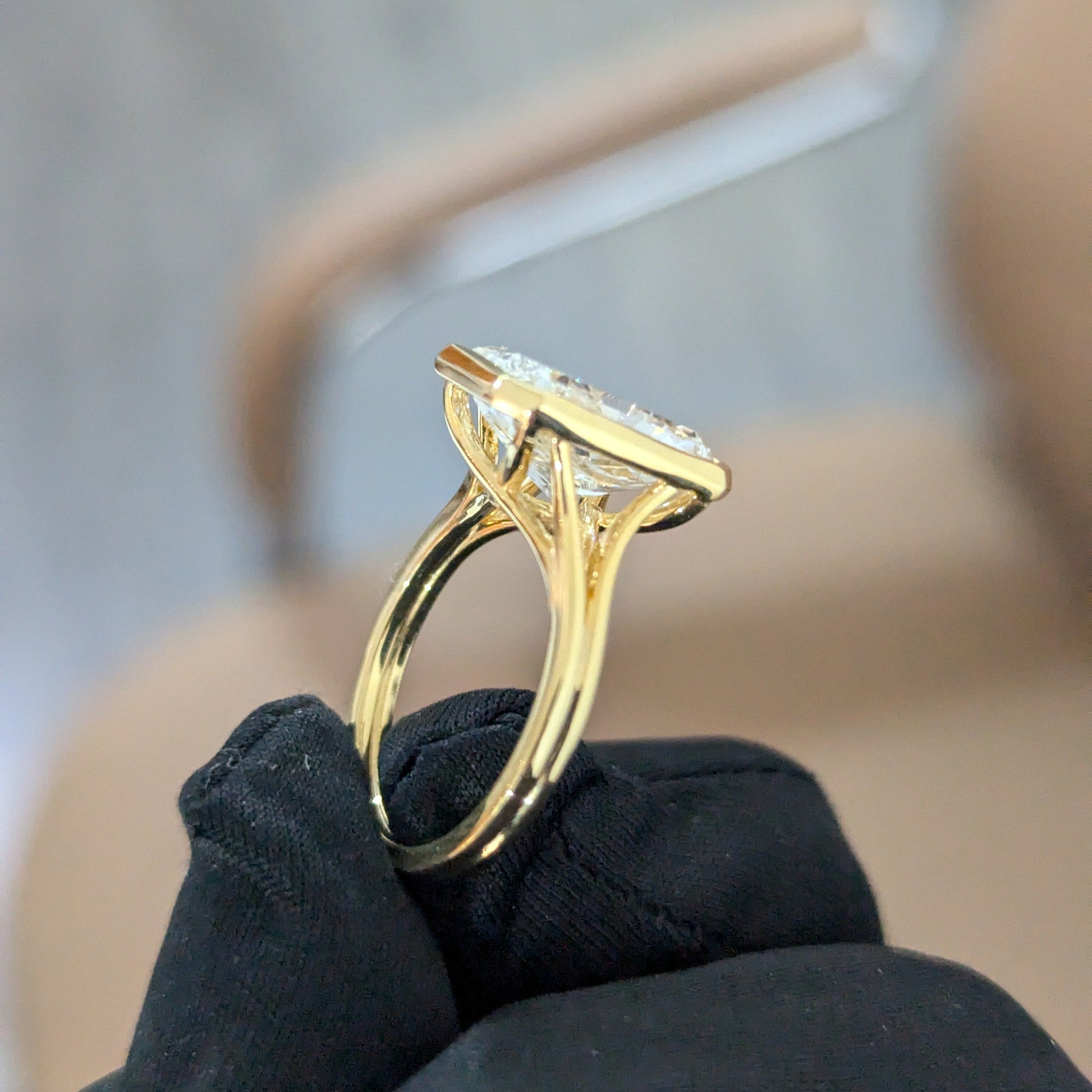 Modern 4.00ct Radiant Lab Diamond Ring | Bezel Cathedral Setting | IGI | Ethical Gold