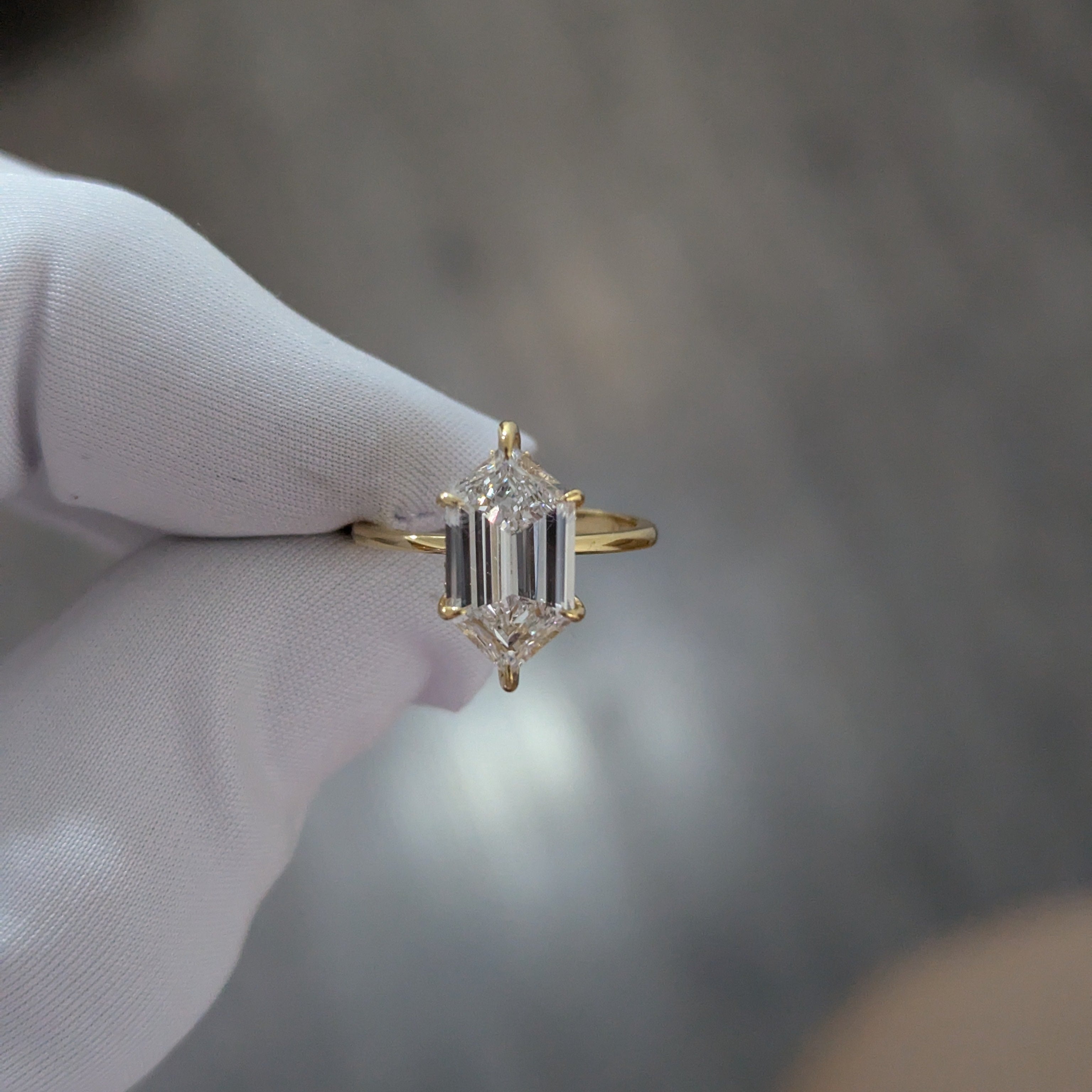 Hexagon Lab Grown Diamond Engagement Ring | 1.00ct Center with 0.10ct Hidden Halo | D-E-F Color | Ethical Gold Ring | 1.10tcw Total