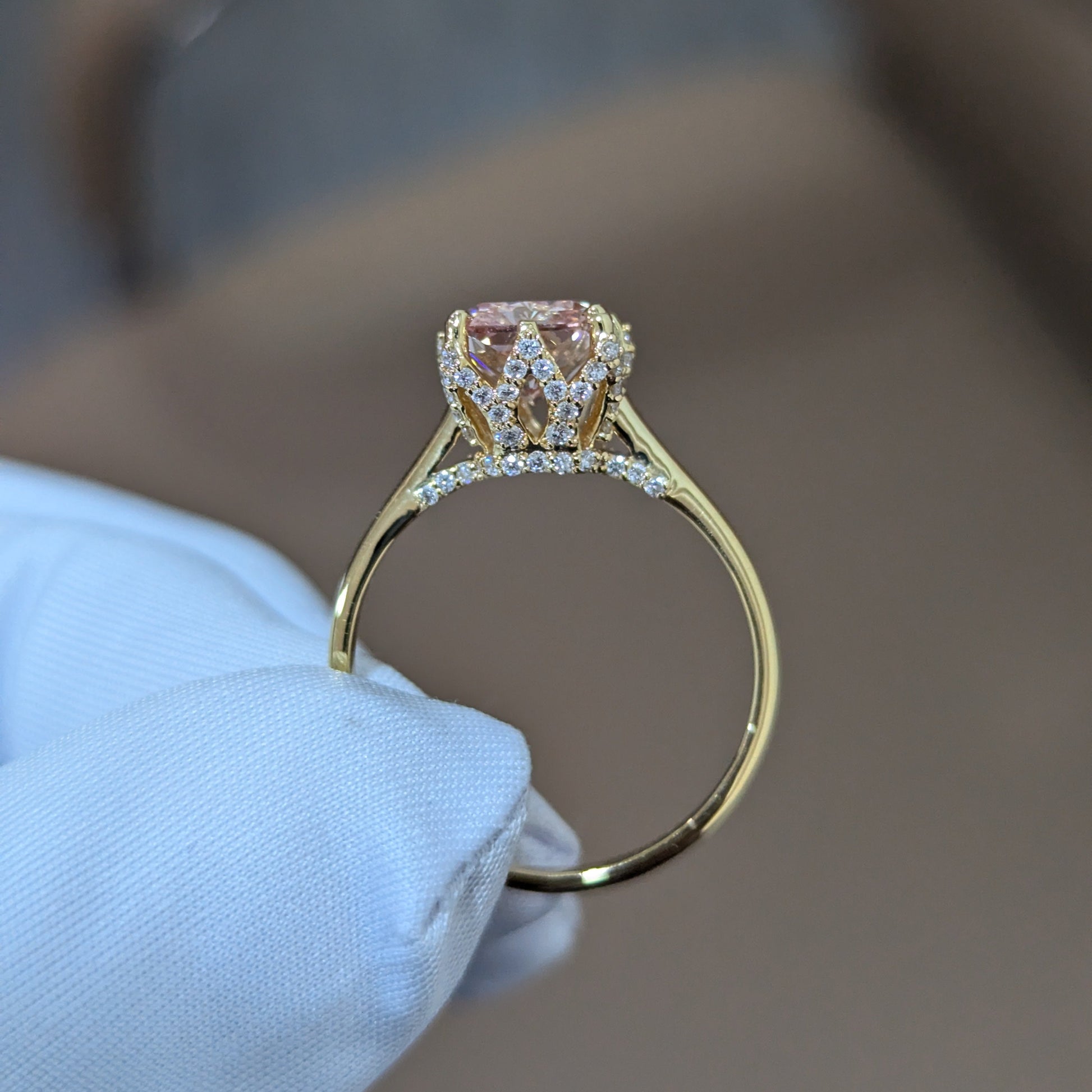 Radiant 3.30tcw Fancy Pink Lab Diamond Ring | IGI Certified | White Gold | Round Side Stones | Ethical Engagement Ring