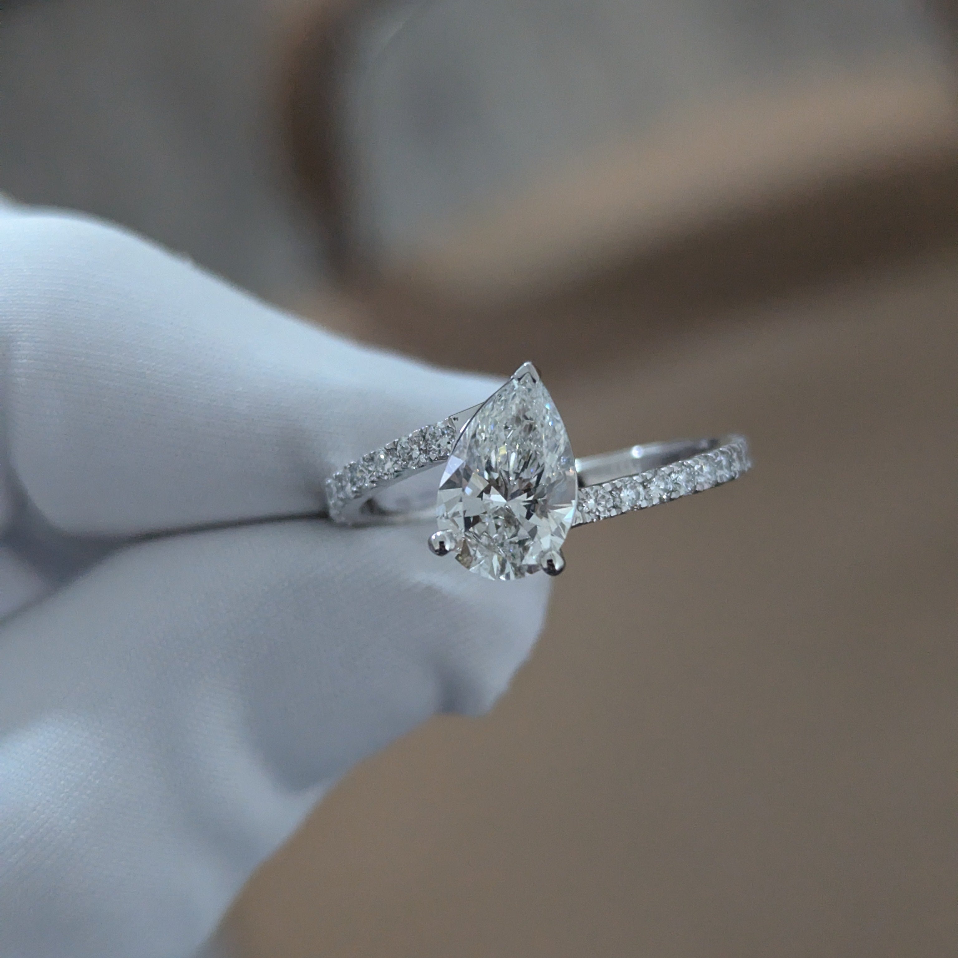Pear 2.00tcw Lab Grown Diamond Pave Bypass Engagement Ring, DEF Color, VVS-VS Clarity - IGI Certificate