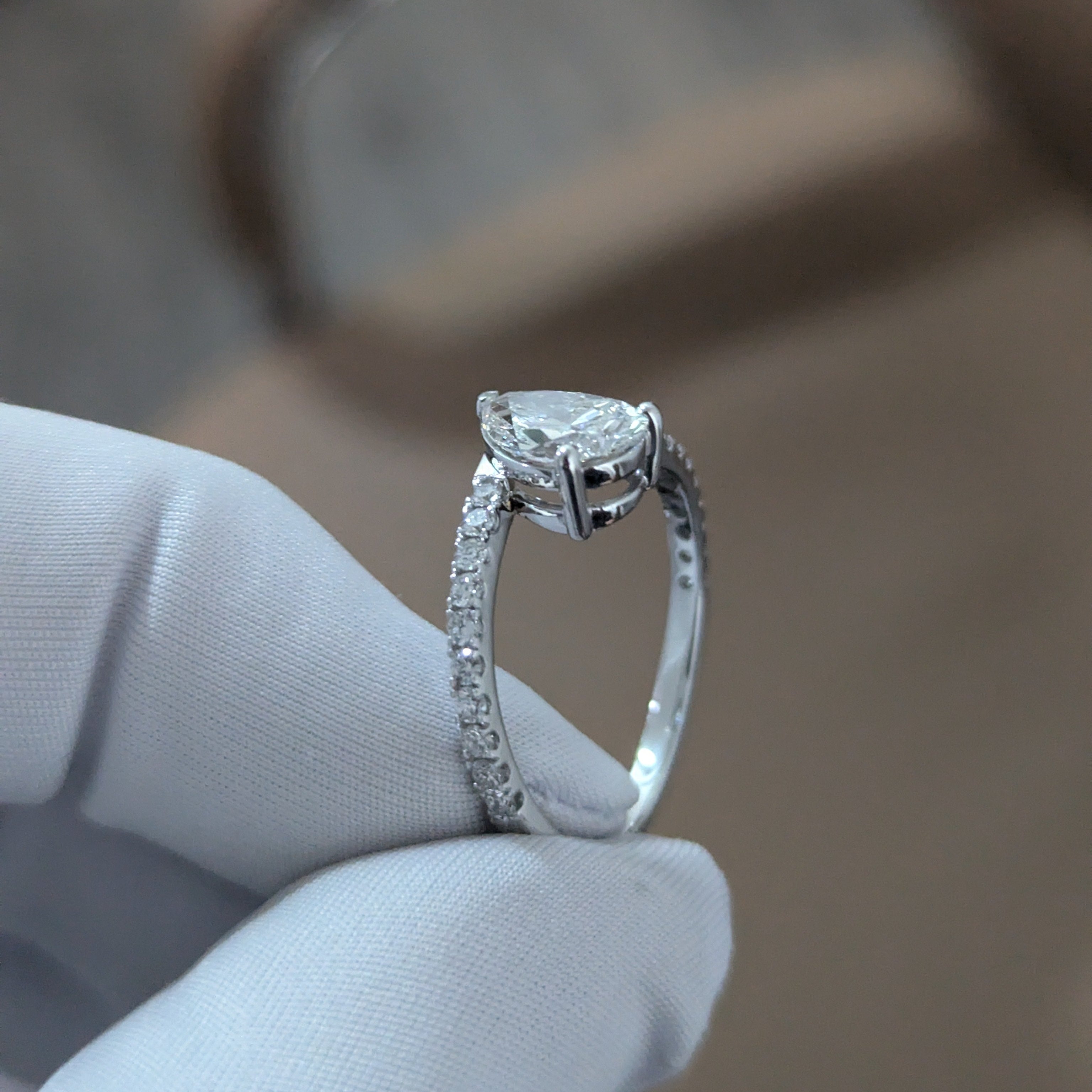 Pear 2.00tcw Lab Grown Diamond Pave Bypass Engagement Ring, DEF Color, VVS-VS Clarity - IGI Certificate