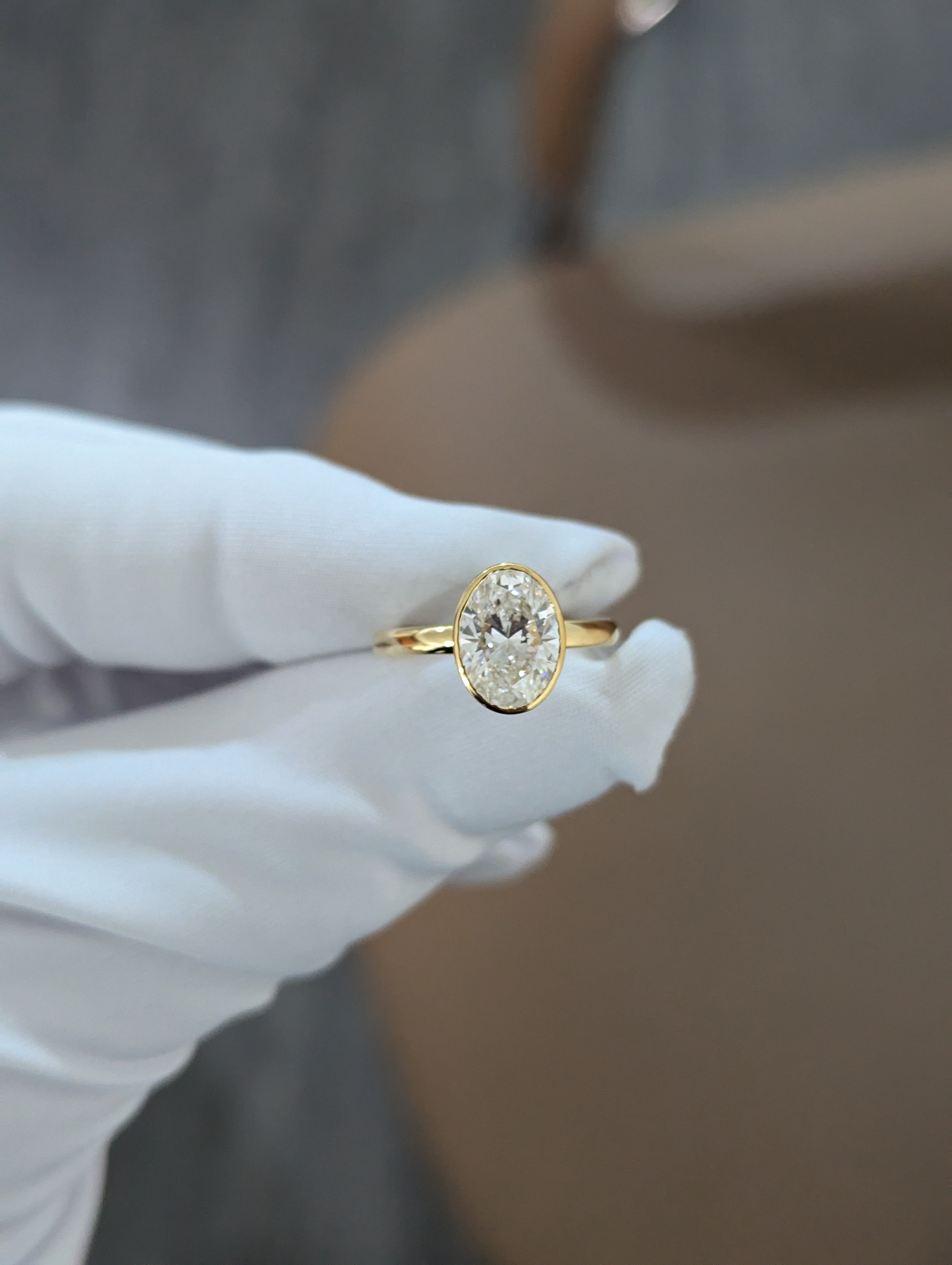 Oval 2.00ct Lab Grown Diamond Bezel Style Engagement Ring, D-E-F Color, VVS-VS Clarity - IGI Certificate