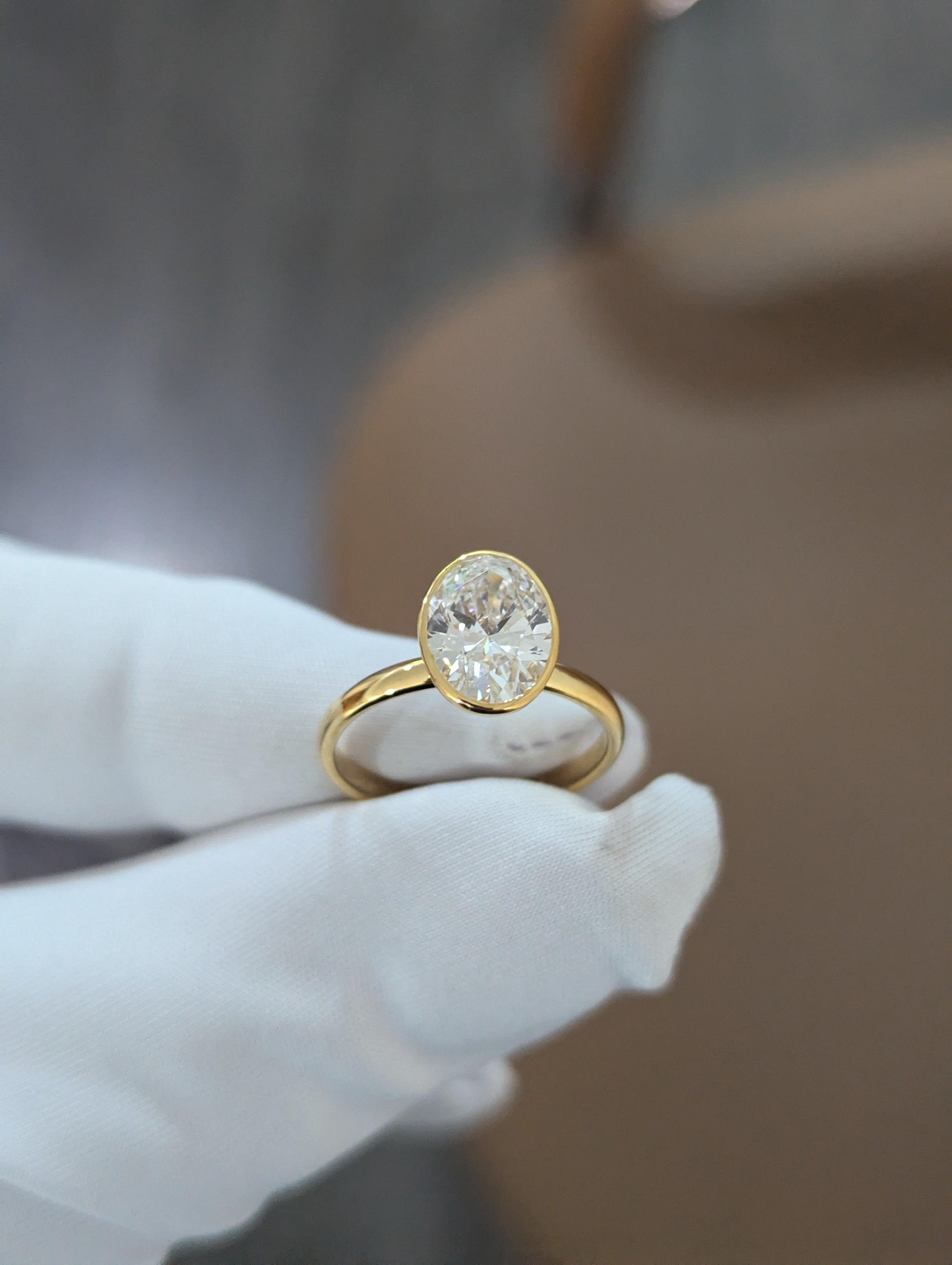 Oval 2.00ct Lab Grown Diamond Bezel Style Engagement Ring, D-E-F Color, VVS-VS Clarity - IGI Certificate