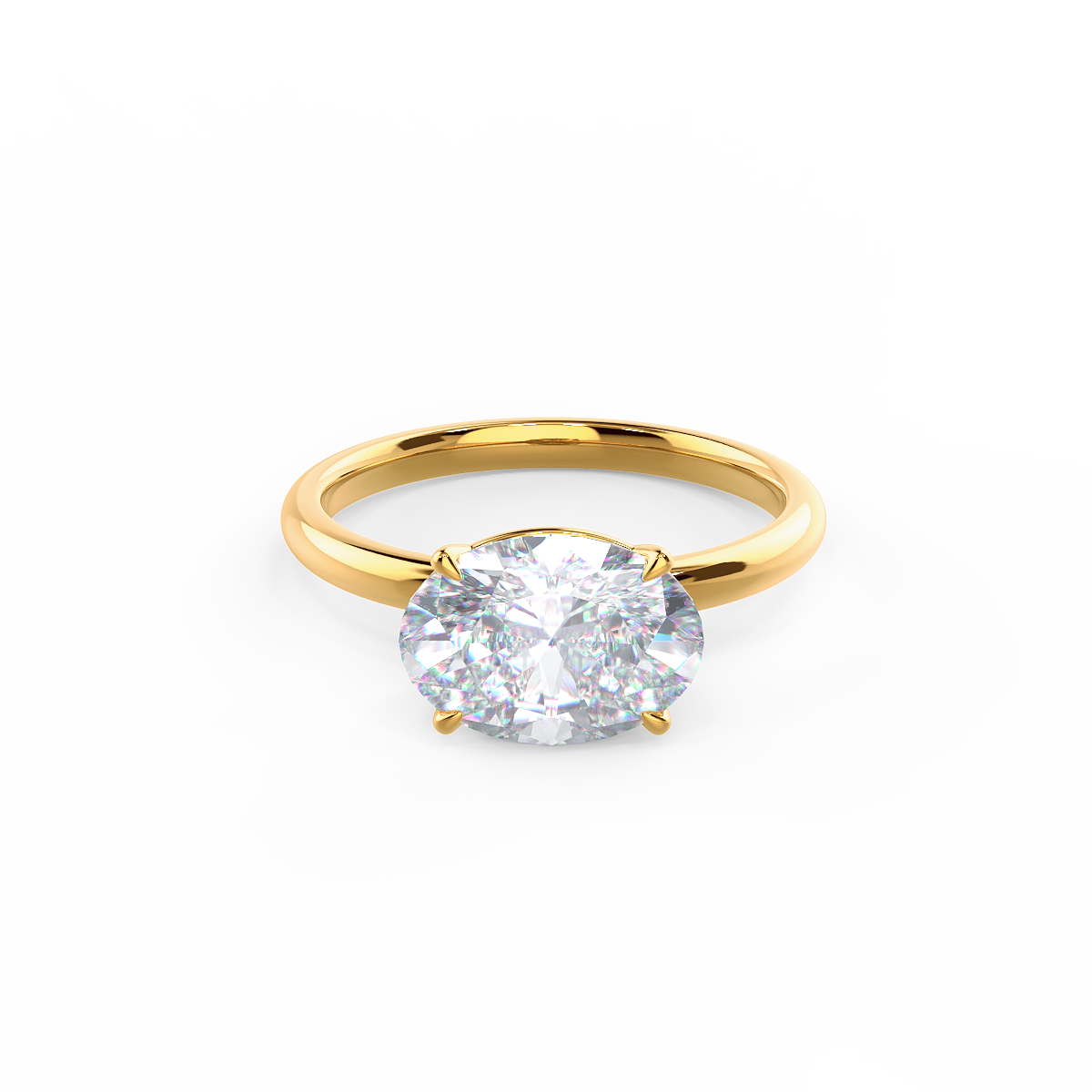 OVAL EAST-WEST SOLITAIRE Lab grown Diamond Ring DEF Color VS+ Clarity