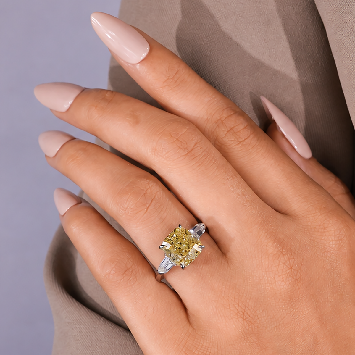 Three stone cushion cut diamond engagement ring