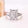 5.00 Carat Lab Grown Emerald Cut Diamond Engagement Ring With Side Stones