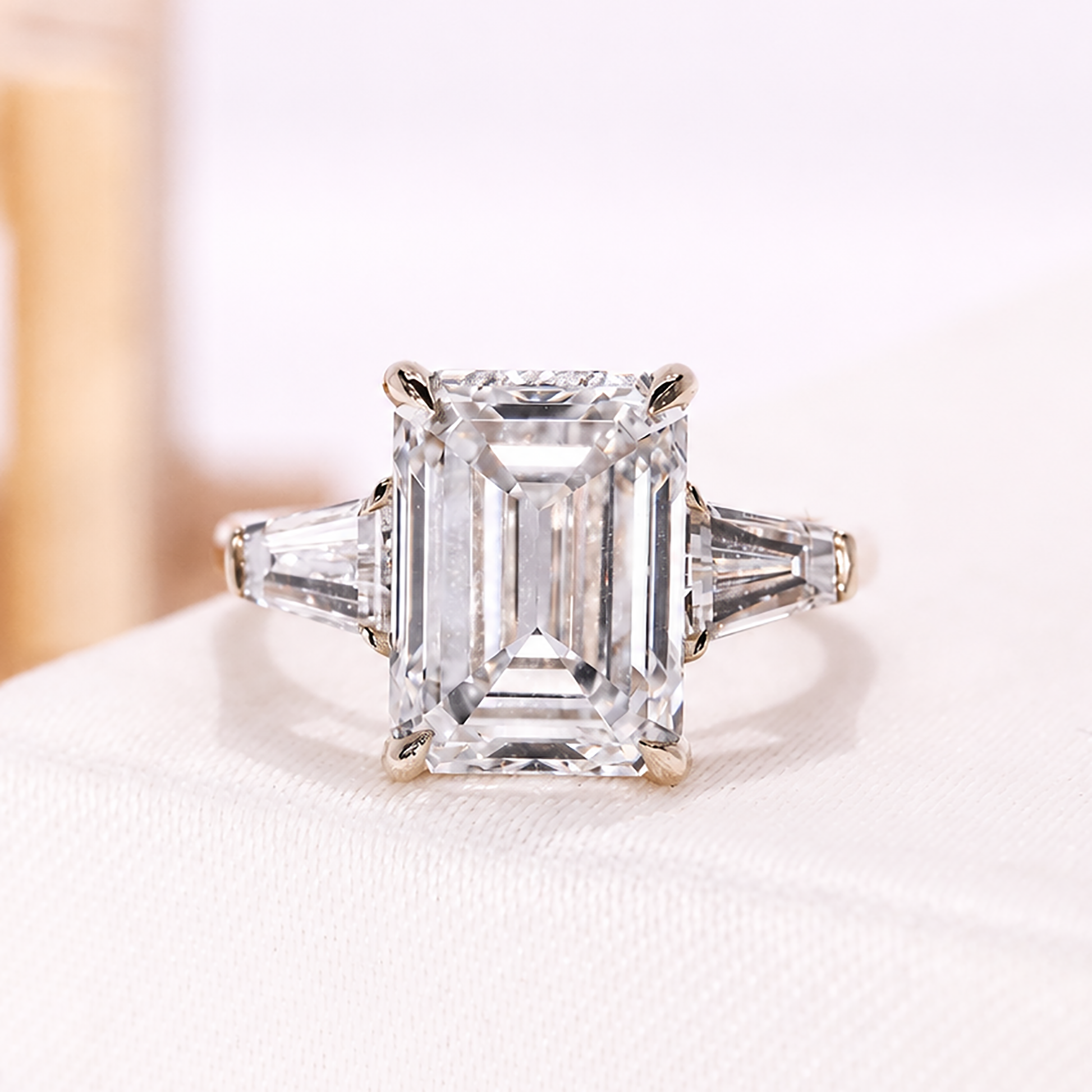 5.00 Carat Lab Grown Emerald Cut Diamond Engagement Ring With Side Stones