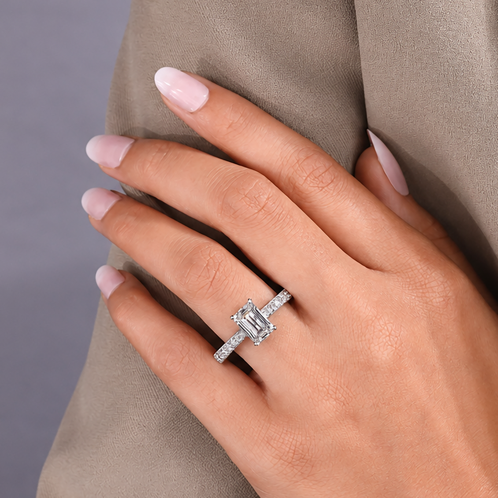 Radiant Cut Engagement Ring With Pave Band
