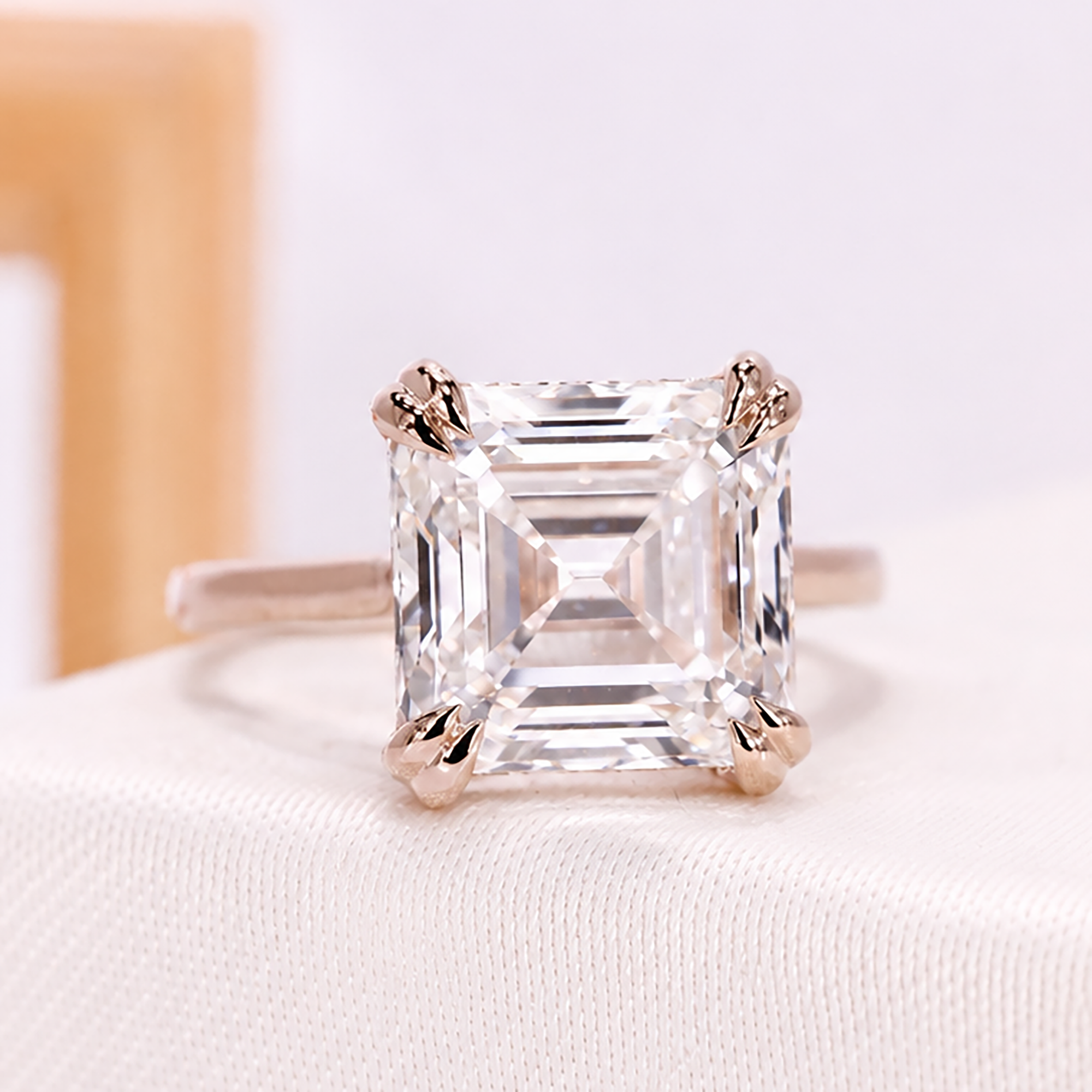 Asscher Cut Solitaire Engagement Ring With Hidden Halo