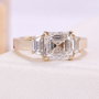 Lab grown Asscher diamond three stone bridal ring