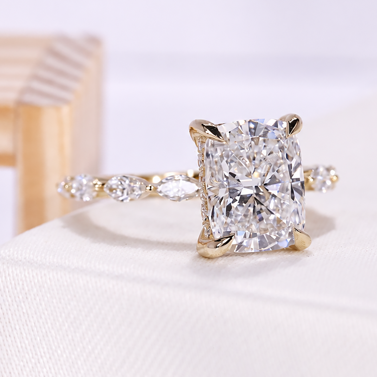 Yellow gold 3.0 carat cushion diamond engagement ring