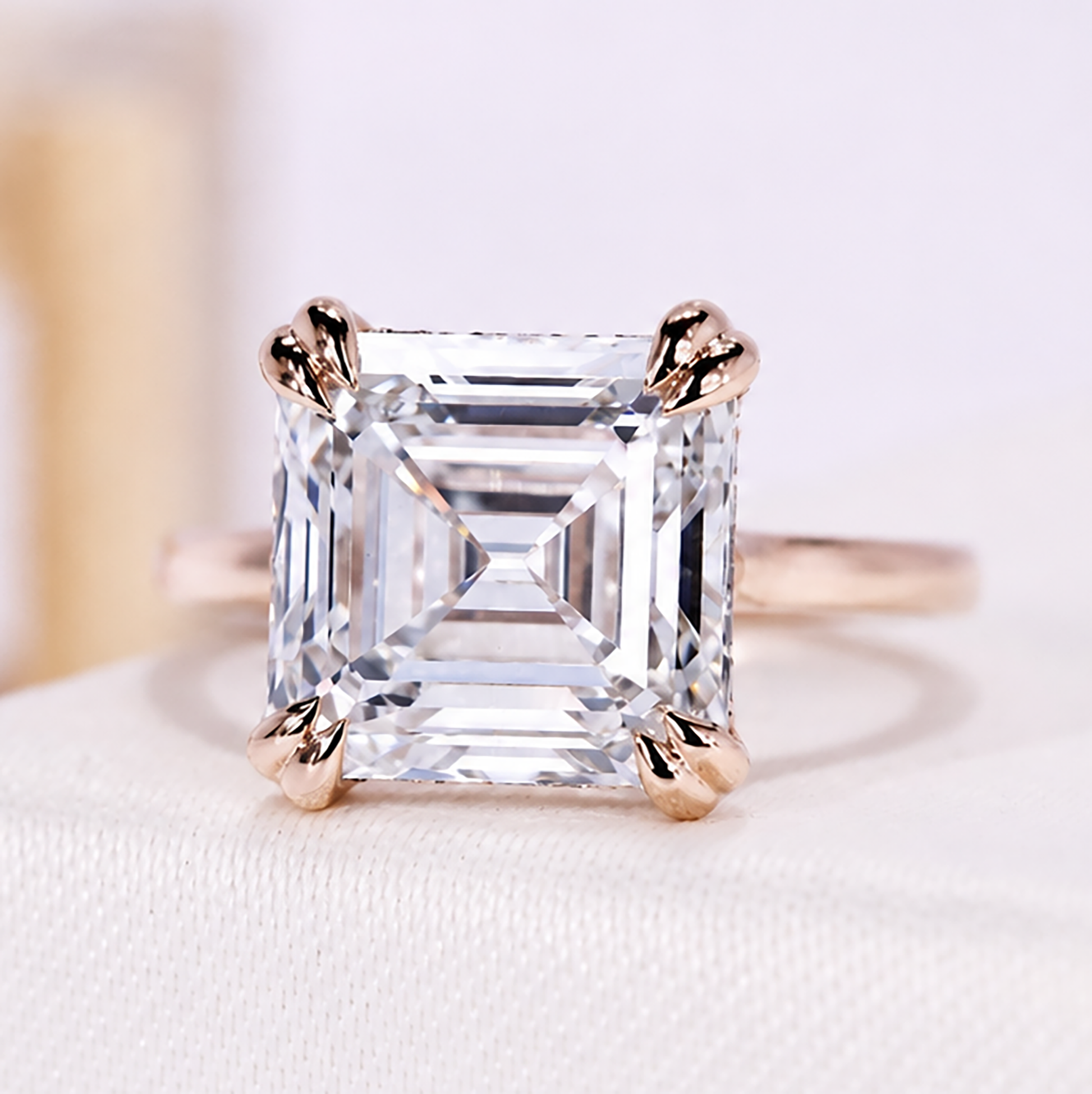 Asscher Cut Diamond Ring With Hidden Halo Setting