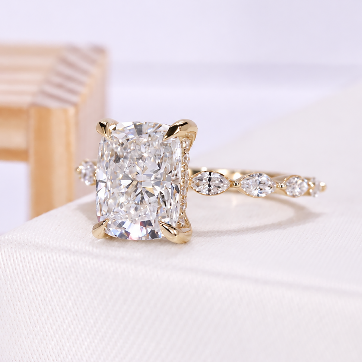 IGI certified cushion lab grown diamond ring with hidden halo