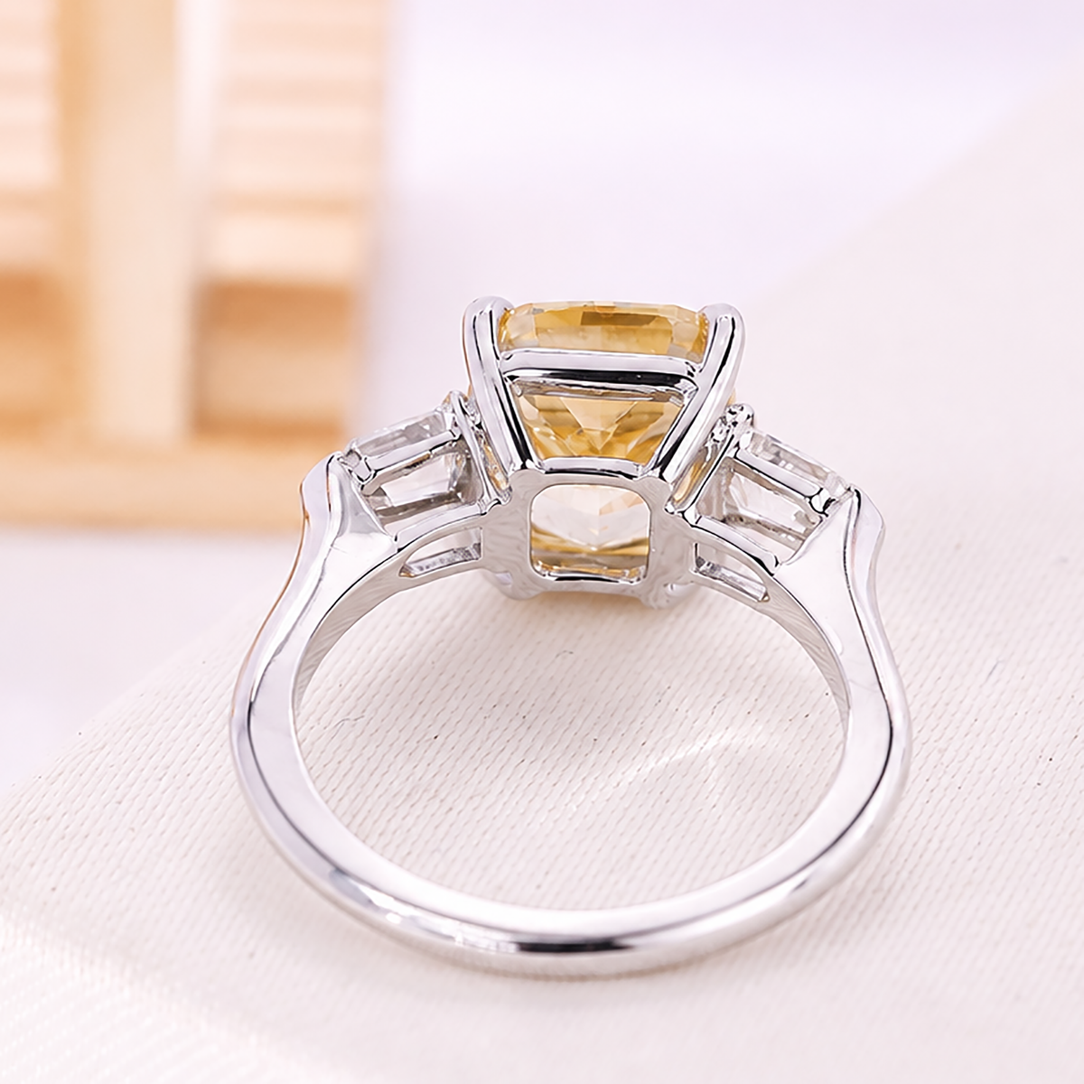 Custom yellow cushion cut lab grown diamond ring