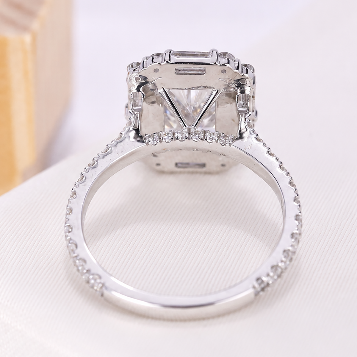 3.00 Carat Radiant Cut Lab Grown Diamond Engagement Ring with Side Stones and Pave Band