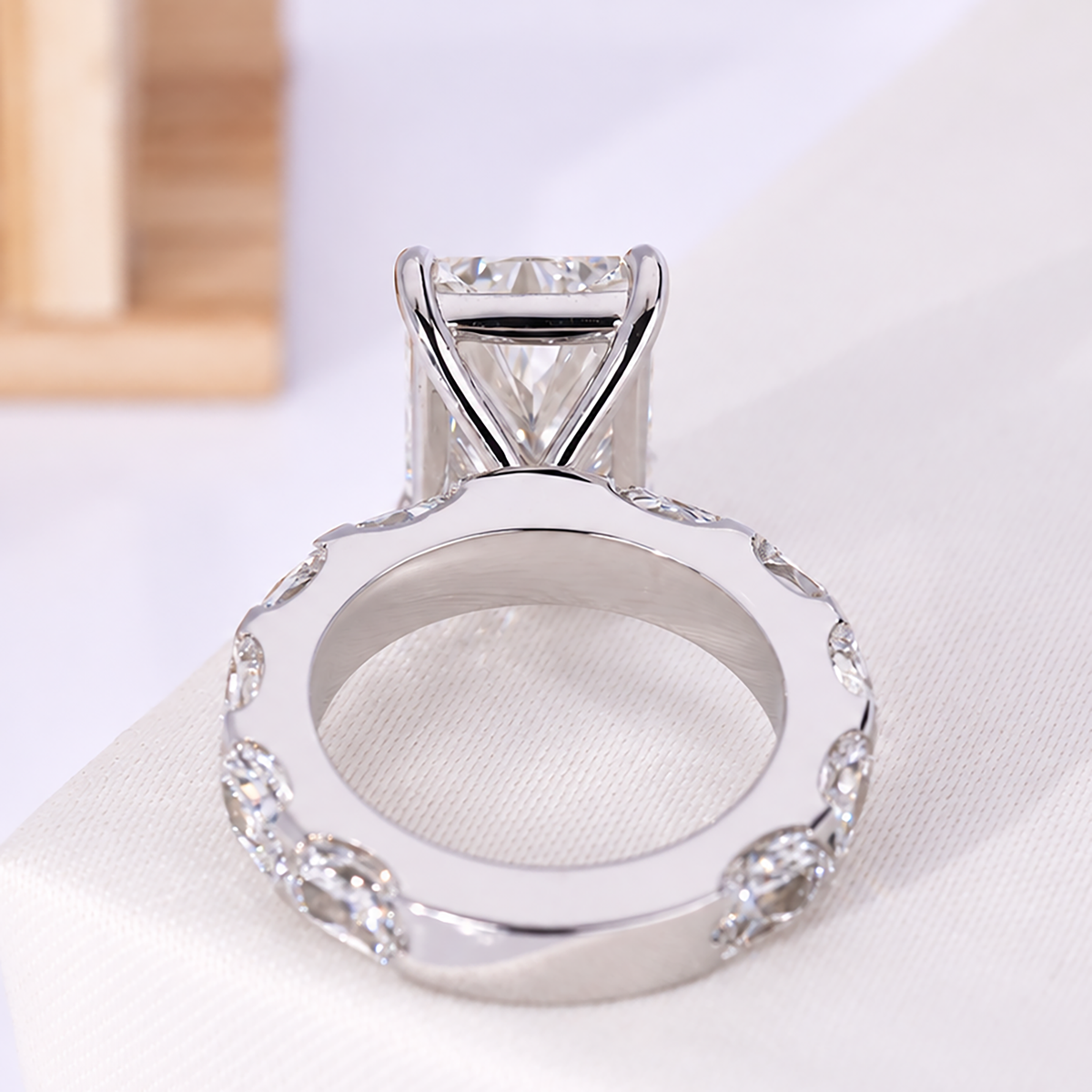 Custom radiant cut lab grown engagement ring with IGI certified center diamond
