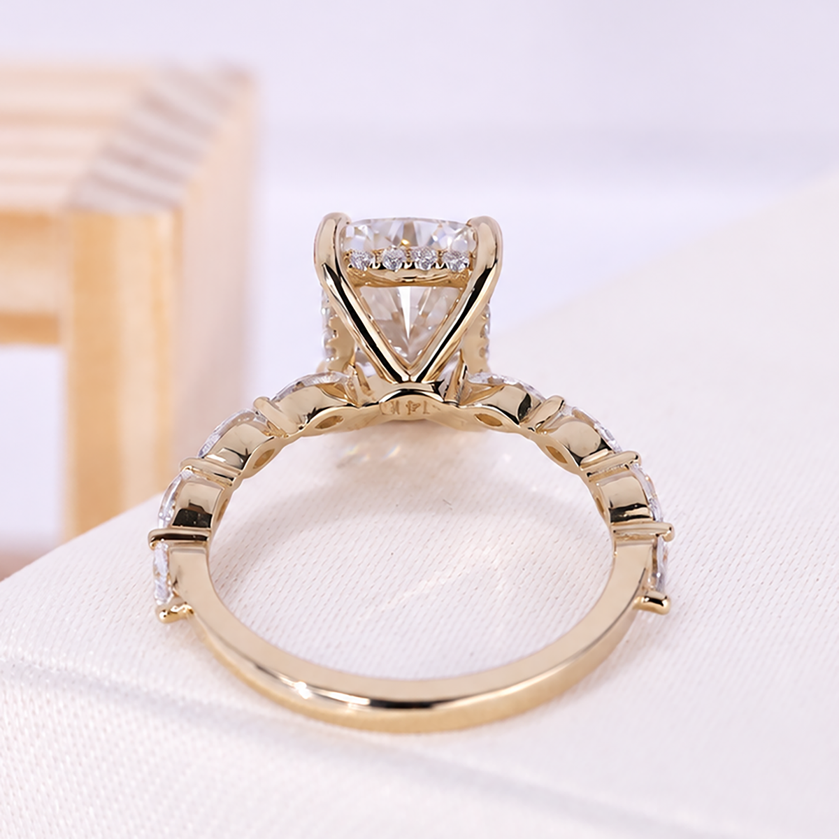 3.0 Carat Cushion Lab Grown Diamond Engagement Ring With Hidden Halo & Side Stones