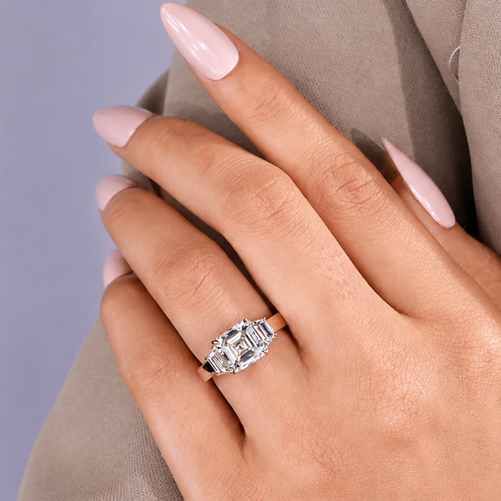 IGI Certified Asscher cut lab grown diamond ring