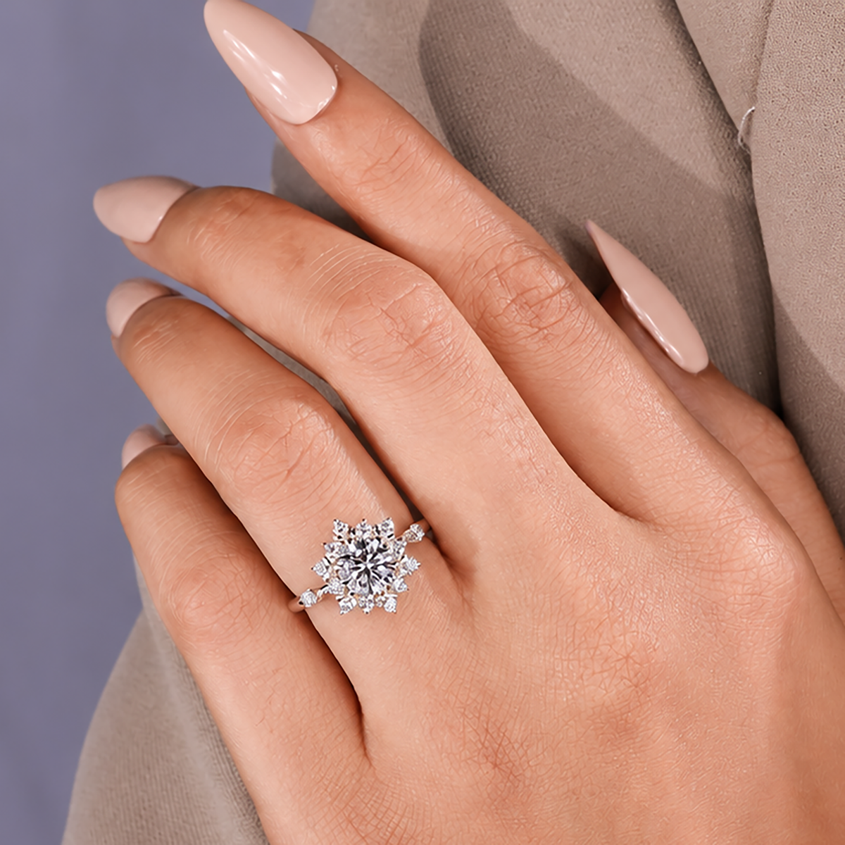 3.00 Carat Radiant Cut Lab Grown Diamond Engagement Ring with Side Stones and Pave Band
