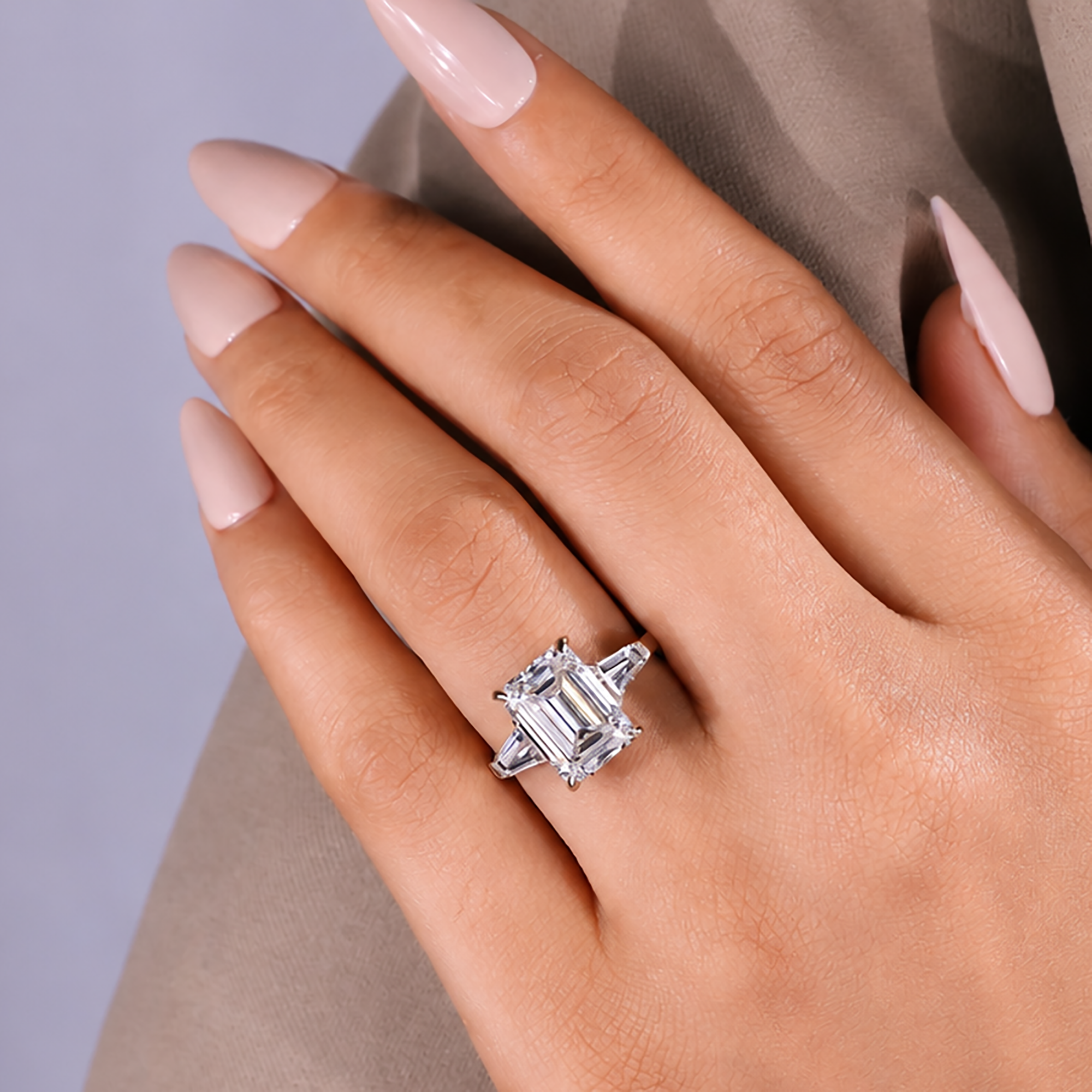 5 carat emerald cut lab grown diamond ring in yellow gold