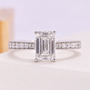 emerald-cut diamond ring on white gold