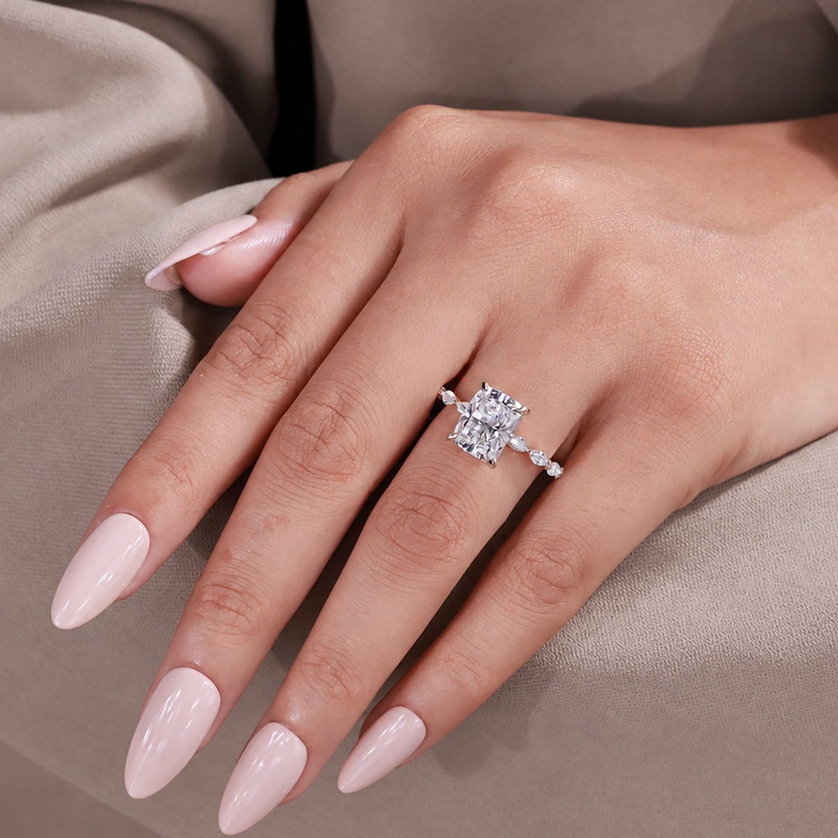 IGI certified cushion lab grown diamond ring with hidden halo