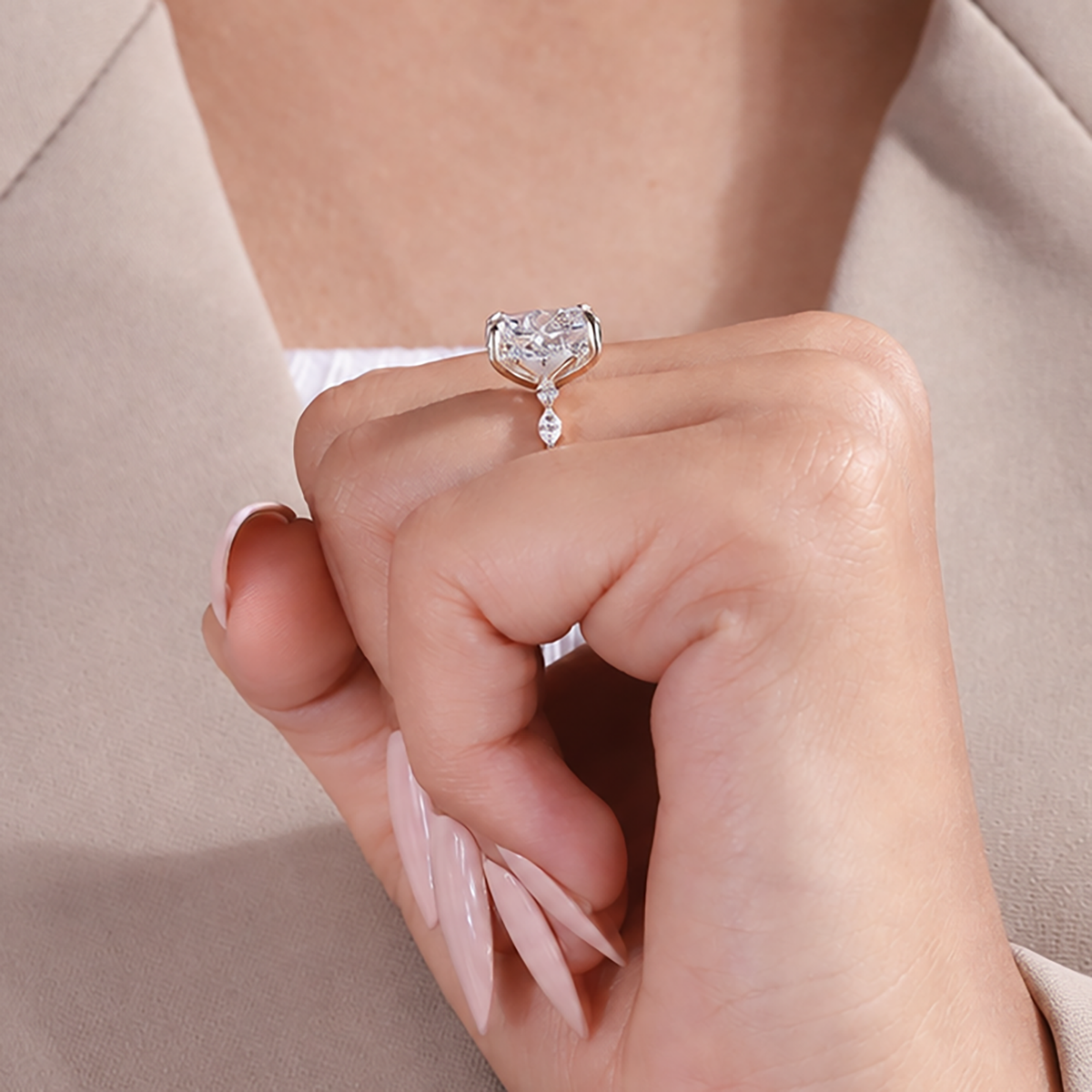 Yellow gold cushion lab grown diamond engagement ring with hidden halo