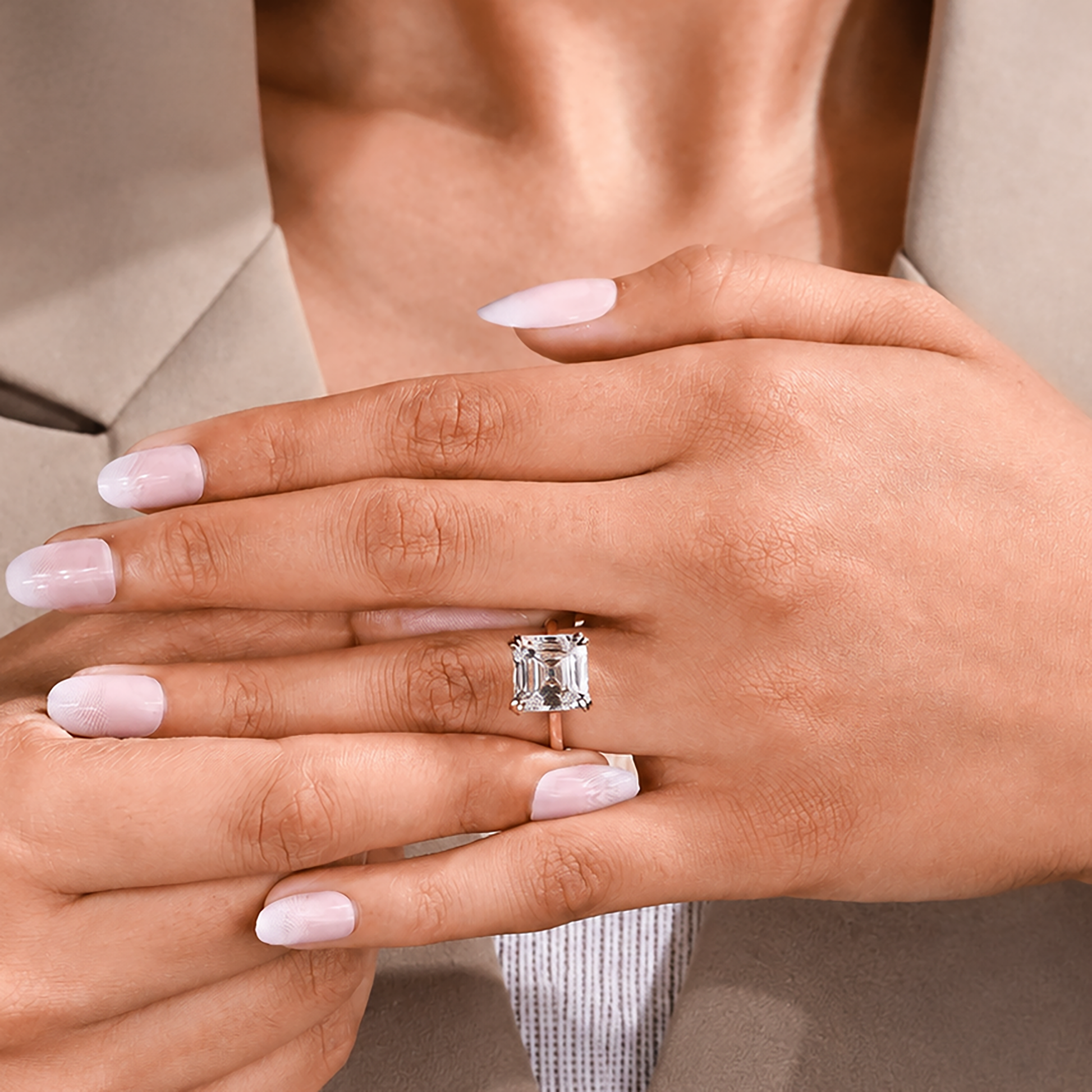 Asscher Cut Lab Grown Diamond Ring With Hidden Halo