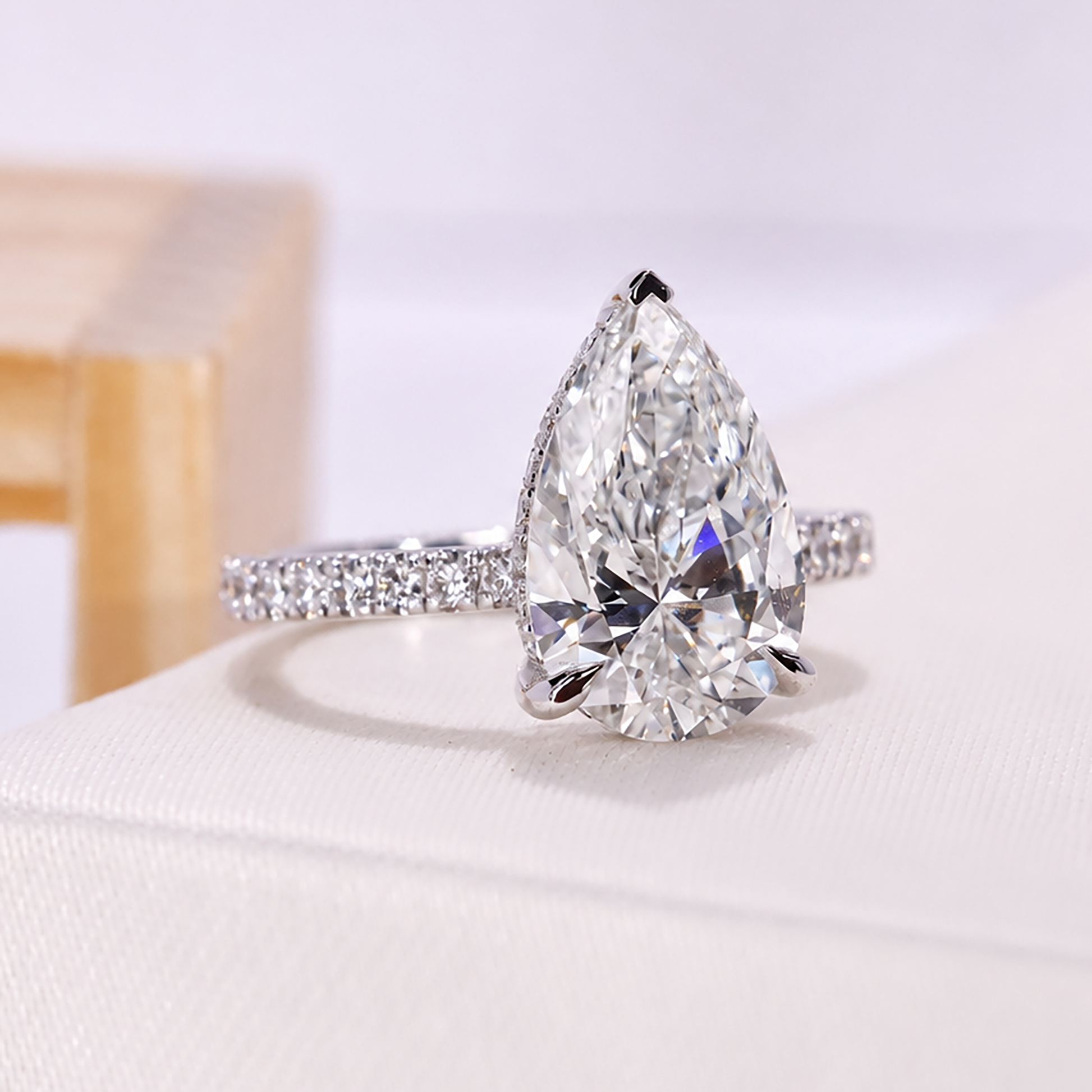 White gold pear cut diamond ring