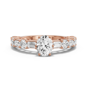Image for Oval Scallopes Six Prongs Ring with Alternating Baguette band