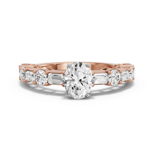 Image for Oval Scallopes Six Prongs Ring with Alternating Baguette band