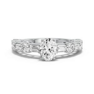 Image for Oval Scallopes Six Prongs Ring with Alternating Baguette band