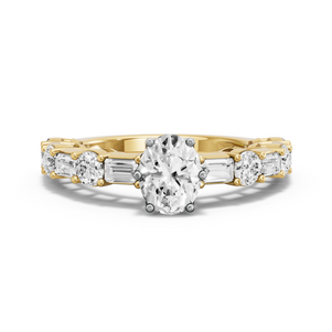 Image for Oval Scallopes Six Prongs Ring with Alternating Baguette band