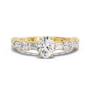 Image for Oval Scallopes Six Prongs Ring with Alternating Baguette band