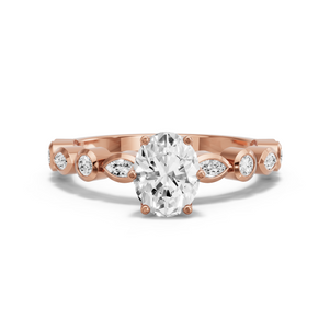 Image for Oval Scallopes Six Prongs Ring with Alternating Marquise band