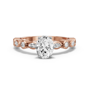 Image for Oval Scallopes Six Prongs Ring with Alternating Marquise band