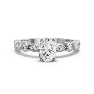Image for Oval Scallopes Six Prongs Ring with Alternating Marquise band