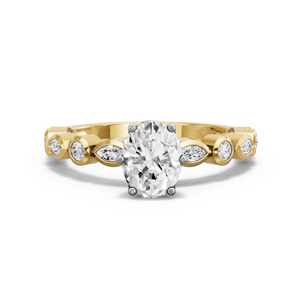 Image for Oval Scallopes Six Prongs Ring with Alternating Marquise band
