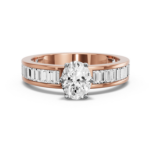 Image for Oval Scallopes Six Prongs Ring with Baguette Channel band