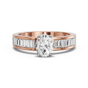 Image for Oval Scallopes Six Prongs Ring with Baguette Channel band in 18K Two Tone Rose Gold