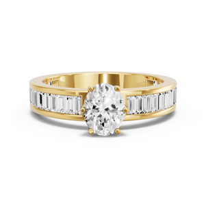Image for Oval Scallopes Six Prongs Ring with Baguette Channel band