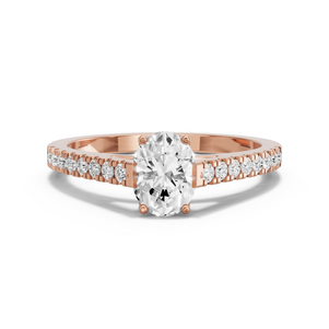 Image for Oval Scallopes Six Prongs Ring with Cathedral Pave band