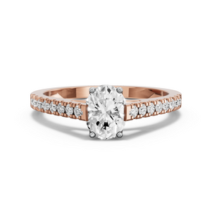 Image for Oval Scallopes Six Prongs Ring with Cathedral Pave band