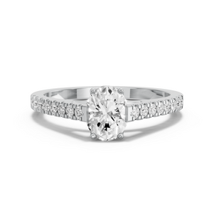 Image for Oval Scallopes Six Prongs Ring with Cathedral Pave band