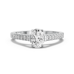 Image for Oval Scallopes Six Prongs Ring with Cathedral Pave band in 10K White Gold