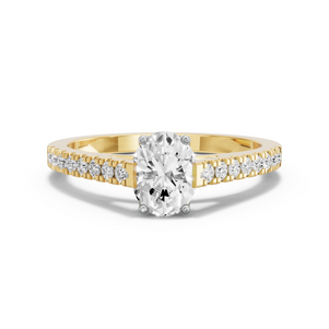 Image for Oval Scallopes Six Prongs Ring with Cathedral Pave band