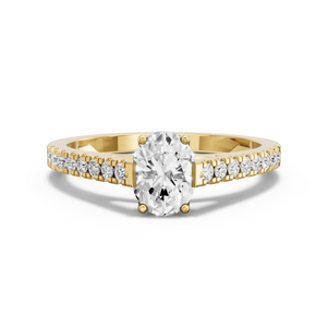 Image for Oval Scallopes Six Prongs Ring with Cathedral Pave band