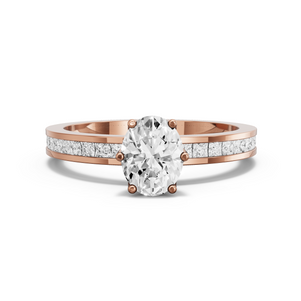 Image for Oval Scallopes Six Prongs Ring with Channel band in 18K Rose Gold