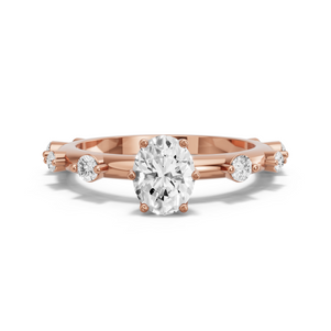 Image for Oval Scallopes Six Prongs Ring with Floating Station band