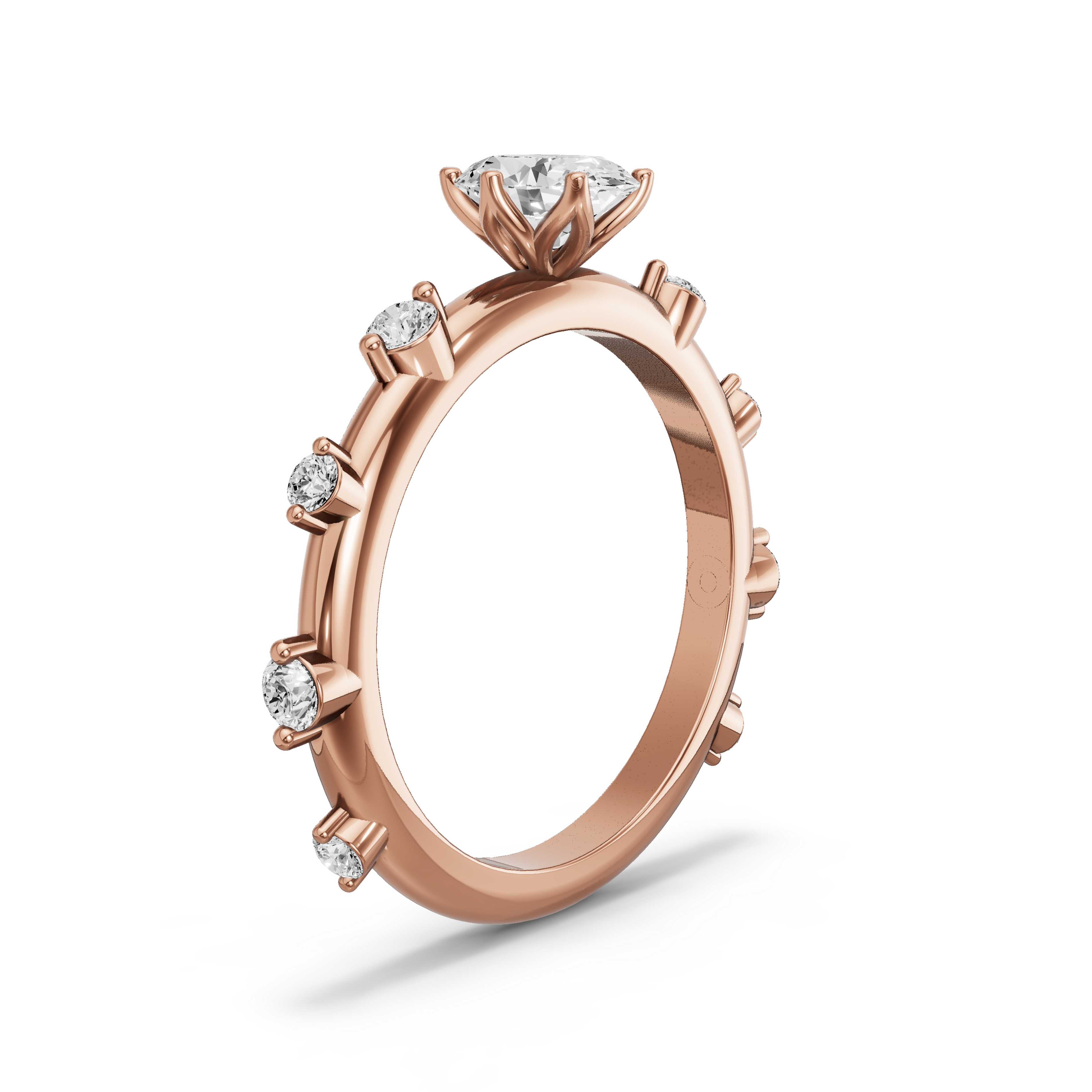 Image for Oval Scallopes Six Prongs Ring with Floating Station band in 10K Rose Gold